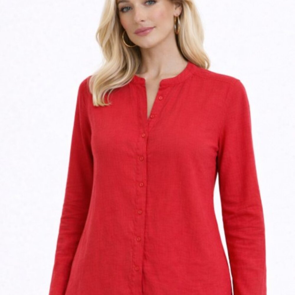 Eileen Fisher Melon Button Shirt Mature Coastal Grandma Quality Pockets L Office